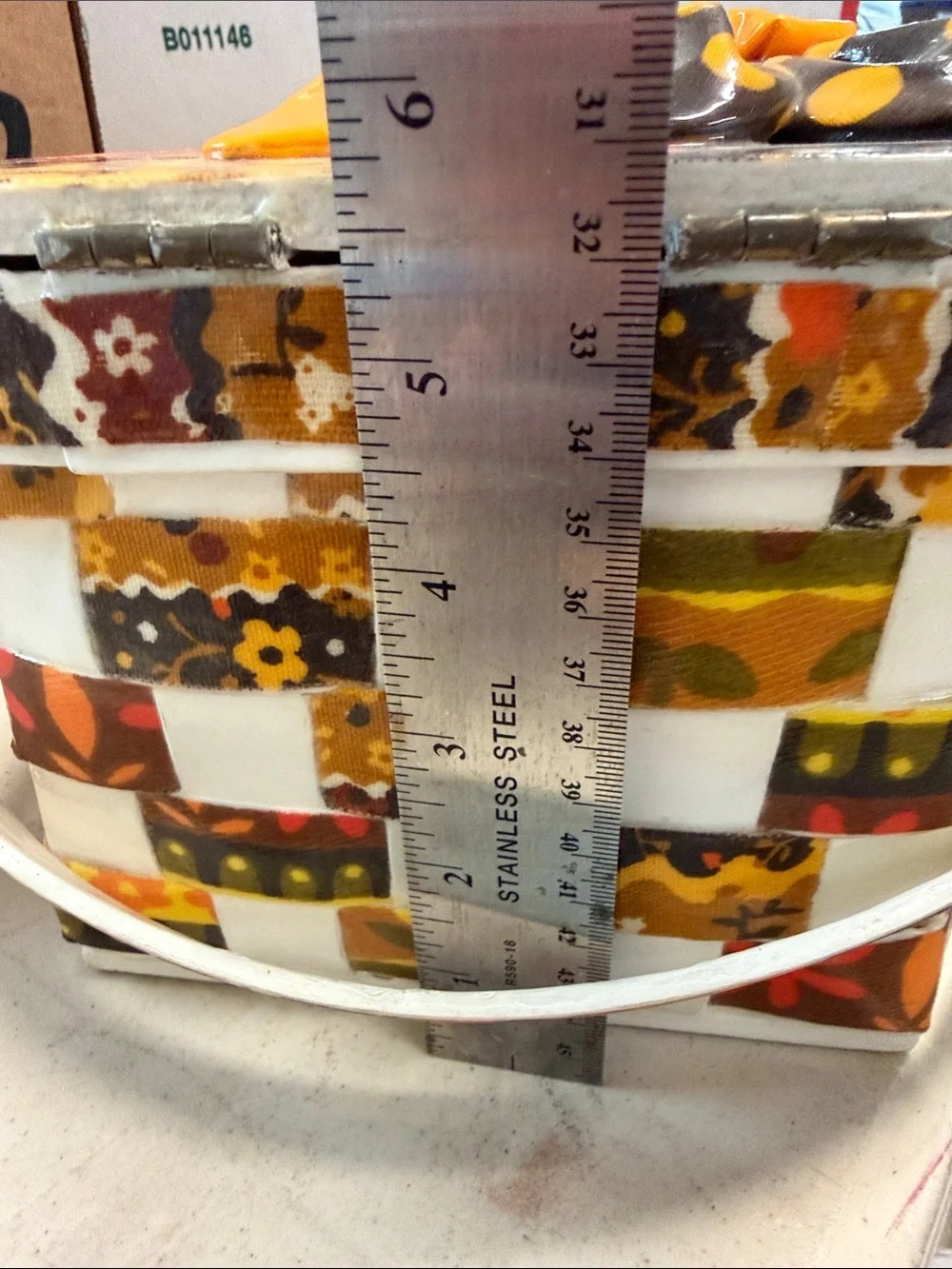 Vintage-Style Custom Made Orange Patchwork with  Flower Accent Basket
